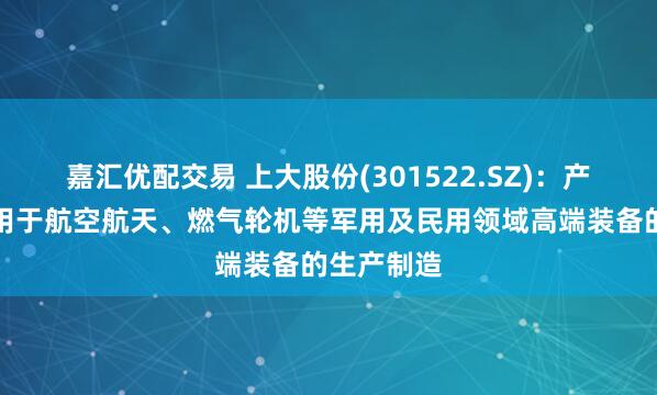 嘉汇优配交易 上大股份(301522.SZ)：产品广泛应用于航空航天、燃气轮机等军用及民用领域高端装备的生产制造